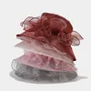 Fashion New Elegant Bow Lady Hat Summer Organza Wide Brim Sunscreen Hats for Women Church Wedding Beach Sun Cap Foldable