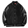 Benutzerdefinierte Stickerei Pu Bomber Herren Leder Varsity Jacke