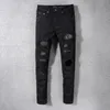 Herrenhosen schwarz verzweifelt Slim Fit Streetwear -Stil Schaden Höcher Dünne Stretch zerstörte Rippen Flecken zerrissene Jeans 230812