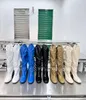 Designer boot pull-on läderstövlar med blockhäl knä höga stövlar runt tå kalvsläder mode kvinnor storlek 35-40