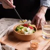 Bols en bois bol cuisine salade fruit gros riz soupe longue poignée en bois mignon servant pour la vaisselle japonaise