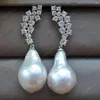 Dangle Earrings Z11851 Lustre 22mm White Drop Edison KESHI Pearl Leaves CZ Earring