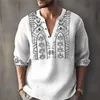 Mens 2023 New Fashion Chest Pattern Print Shirt Men Solid V-neck Long Sleeve Tee Tops Summer Casual Pullover Shirts Streetwear Male L2308132