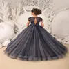 Girl Dresses Elegant Black Lace Sleeveless Tulle Flower For Weddings Ball Gown Girls First Holy Communion Pageant Party