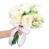 Dekorativa blommor Artificiella bröllopsblomma bukettsimulering steg för brud weddinf fest