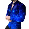 Koszulki sukienki męskiej 2023 PROM DIAMOND STARry Sky Designer Luksusowy swetra Social Lapel-U-Up koszula swobodna wiosenna jesień