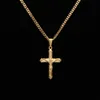 Jesus Cross Necklace Gold Plated Stainless Steel Pendant Fashion Religious Faith Necklaces Mens Hip Hop Jewelry