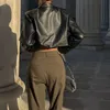 Women's Jackets WHEREMERY Sexy Spice Girl Exposed Umbilical Long Sleeve Leather Women Ins Street Style 230812