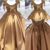 2022 Gold Flower Girls Dresses For Weddings Scoop Neck Cap Sleeves Sequined Lace Crystal Beads Corset Back Sweep Train Birthda1750