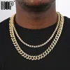 Hip Hop 2pcs Kit 13 мм кубинская цепь 5 -мм теннисный страза Miami Циркон Bling Iced Out Ожерелье для мужчин Женщины ювелирные изделия