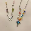 Ketten im koreanischen Stil Schmetterling Halskette Süßigkeiten Farbe unregelmäßige Perlen Schlüsselbeinkette Y2K Frauen Schmuckzubehör Accessoires