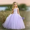 Robes de fille Grey Grey Tulle Princesse Fleur Aline Perles Belt Birthday Pageant Robe de Demoiselle Première Communion Colorful