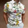 Men's Polos Fashion Polo Shirts Flower Short Sleeve High Quality Shirt Tops Casual Zipper Tees Oversized Streetwear Men Clothing