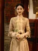 Etnisk kläder kinesisk stil brud cheongsam traditionella paljetter pärlor tasslar qipao oriental champagne bröllop klänning