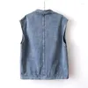 Women's Vests Korean Vintage Blue Denim Vest Women Student Waistcoat Big Pocket Cowboy Sleeveless Jacket Loose Mid Length Jeans Female