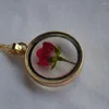 Anhänger Halsketten rote Rose echte Blume transparent schwimmendes Medaillon Gold Farbkette Lange Halskette Frauen Boho Mode Schmuck Liebesromantik