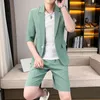 Mäns kostymer 2023 Mid-Sleeve Korean version Slim Fashion Breatble Suit Set With Five-Quarter Pants Two-Piece All-In-One Casual
