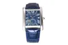 Tank Square Men's Watch 1904 Movement 44mm Roasted Steel Blue Watch Pin Transparent Glass Crocodile Cowhide Original Roasted Automatic Mechanical watches for man