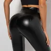 Perneiras femininas Hips Push Up Women Pu Leather Tights Black Lápis Meninas treino de fitness