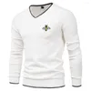 Men's Sweaters Mens Cotton Bee Embroidery Pullover V-neck Boys Solid Color High Quality Knitted Sweater Keep Warm Winter