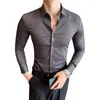 Men's Casual Shirts Plus Size 4XL-M Spring Solid Long Sleeve Men Clothing Slim Fit Business Formal Wear Social Shirt Dress Tuxedo