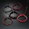 Bangle 5 Pcs/set Red Wrap Woven Fashion Handmade Men Bracelets Male Women Leather Wristband DIY Mix Match Jewelry Gift