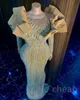 2023 août Aso Sirène Gold Prom Dress Crystals Crystals Sexy Soirée Fête formelle Deuxième réception Robes de fiançailles d'anniversaire Robe de Soiree ZJ785