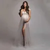 Seksowna tiulowe sukienki na sesję zdjęciową macierzyństwa Czarno -biały szczupły koronkowy body w ciąży kobieta fotografia