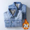 Men's Jackets Men Winter Jean Lightblue Cowboy Outerwear Warm Denim Coats Wool Liner Thicker Fleece Jacket Plus Size 5xl