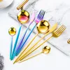 Учебные посуды наборы 24pcs Gold Dinenware Set Set Steepware STABLESH STEAL STEAL FOWER SPOON SPOON Роскошные столовые приборы Подарочная коробка.