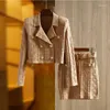 Werkjurken 2023 Women Business 2 stuks Pak kantoor dames lange mouwen gebreide jas korte rok set stijlvolle formele casual jas jurk