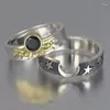 Wedding Rings 2023 Korean Shiny Black Zircon Moon Star 2pcs/Set for Women Men Men Sieraden altijd denkend je geliefde paar