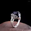 Cluster Rings National Standard 925 Silver Open Women's Flower Blue Sandstone Ring