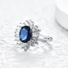 Anéis de casamento Princesa Kate Blue Gem criou jóias de marca de cristal de dedo prateado para mulheres de luxo de luxo bem
