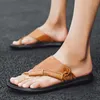 Leather Men Sandals Designer Summer Hook Loop Outside Cow Slippers Soft Soled Male Casual Non Slip 752