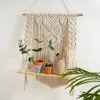 Decorative Objects Figurines Macrame Wall Hanging Shelf Boho Home Decor Shelves Cotton Rope Woven Plant Hanger Wood Floating 230812