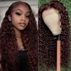 220%Dichtheid Bruine Kinky Kinky Curly Braziliaans haar 13x4 Lace Voorpruiken voor vrouwen Koper Red Voorgeplukt met Baby Hair Lace gesloten pruik