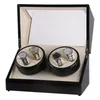 Watch Boxes Electric Wooden Winder Black Paint Double Head 4 Slots PU Storage Box Automatic Chain Up Rotation Wristwatch