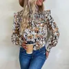 卸売秋と冬のファッショナブルな女性のブラウスヒョウ柄の長袖シャツ