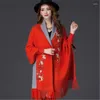 Scarves 2023 Female Tassel Knitted Scarf Winter Embroidered Plum Blossom Poncho Women Long Sleeve Wrap Vintage Air Conditioner Cape