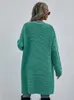 Women's Knits Long Cardigan Women Winter Sleeved Green Knitted Loose Casual Retro Coat Streetwear Sweater Top Korean Fashion