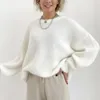 Frauenpullover lila übergroße O-Neck-Pullover Khaki Pullovers gestrickt für Frauen Winter Herbst 2023 dickes weiches Mädchen Baggy