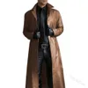 Heren Trench Coats Heren Massief kleuren Trench Coat Slim Fit Leather Lederen Jacket 230812