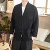 Herrjackor kimono linne broderad jacka kinesisk plattknapp Lossa stor storlek Cardigan Coat