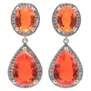 Dangle Earrings 32x12mm Gorgeous Orange Spessartine Garnet Smokey Topaz White CZ Women Dating Silver