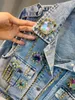 Giacche da donna Stazione Europa 2023 Autunno Design pesante Design per perle di unghie diamante snello jean giacca femmina Fashion Denim Coat