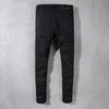 Herrenhosen schwarz verzweifelt Slim Fit Streetwear -Stil Schaden Höcher Dünne Stretch zerstörte Rippen Flecken zerrissene Jeans 230812