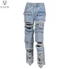 Women's Jeans VAZN 2023 Solid Hollow Out High Street High-end Young Sexy Sweet Hole Women Waist Long Straight Pants