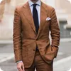 Men's Suits Brown/Green/Pink Linen Men With Pants Slim Fit Groom Tuxedos Latest Coat Pant Designs Male Blazer Jacket 2 Piece Ternos