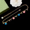 Letter And Blue Pink White Bead Pendant Necklace for Woman Gift Beaded Long Necklaces Sweater Chain Brass Jewelry Birthday Party Gift With Box